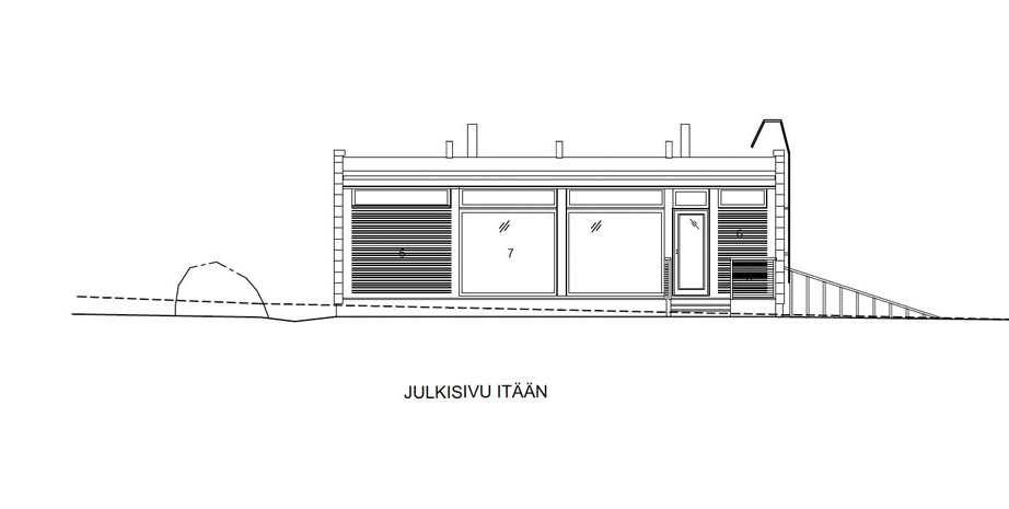 Moderni mökki julkisivu itään 