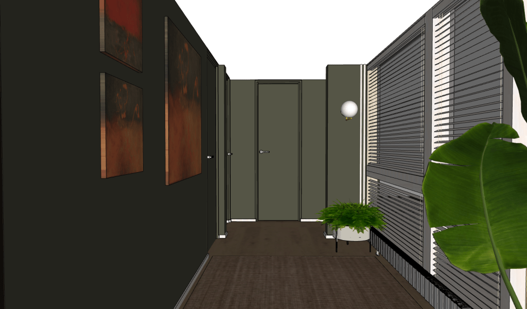 Bungalow-talo, sisustussuunnittelu, sisustussuunnittelija Minna Jacobson, eteinen, käytävä, vihreä matta väri