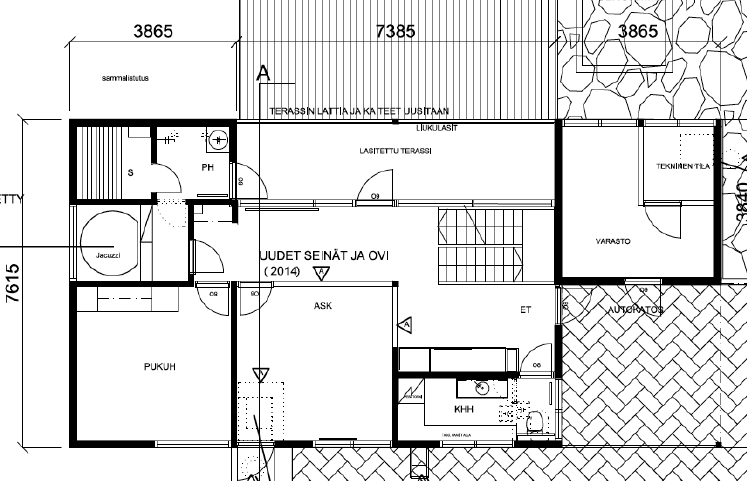 Bungalow-talon alakerta. Nöykkiö, Espoo. Sisustussuunnitelma eteinen, Minna Jacobson